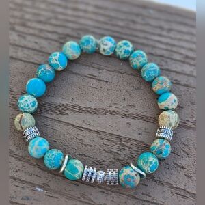 Blue Imperial Jasper with Silver Accents Bracelet